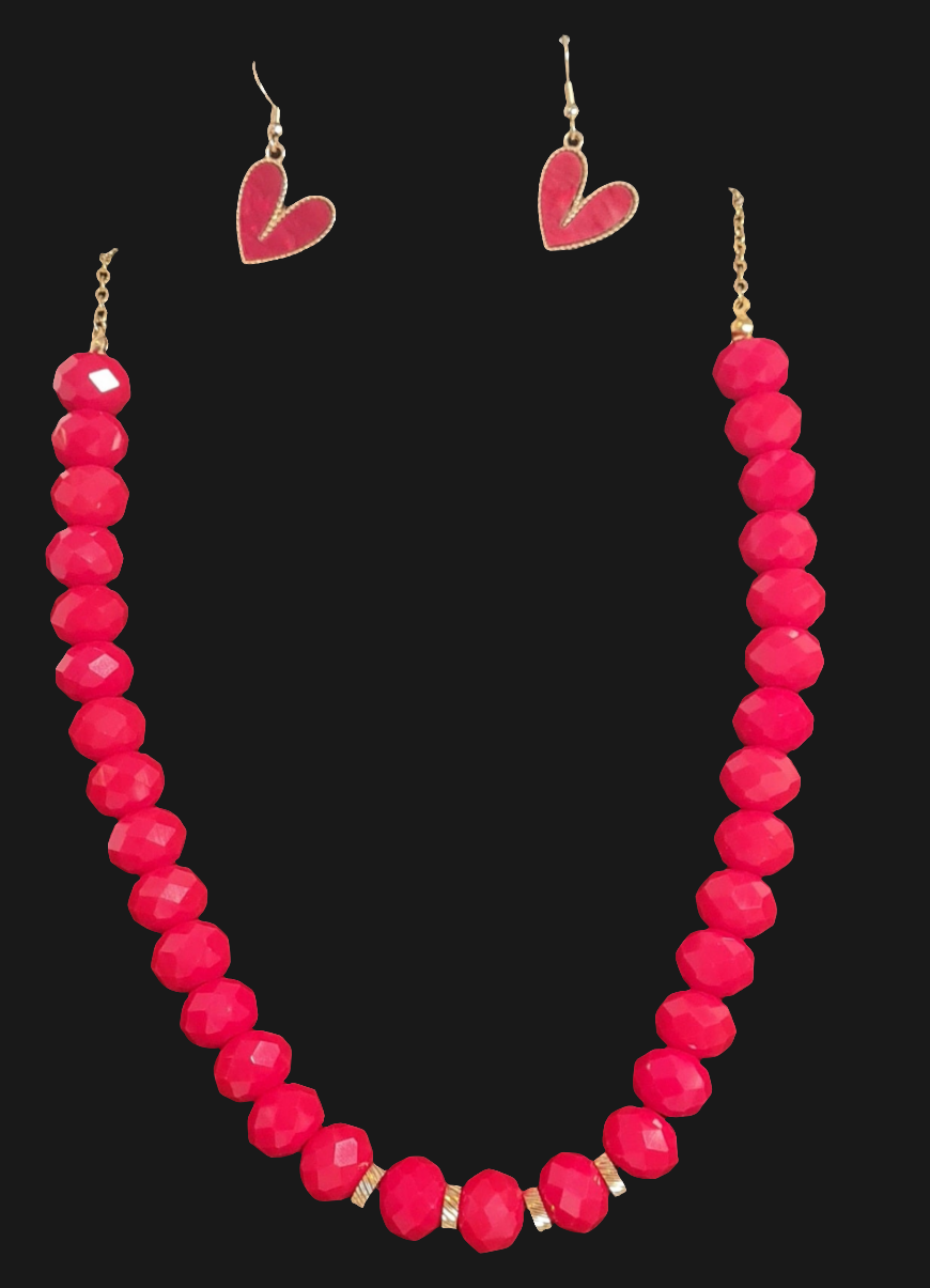 Collier ras de cou rouge avec ses boucles d'oreilles